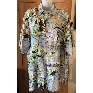 Silk Traders  Hawaiian Print 100% Silk Mens Short Sleeve Button Up Shirt L Aloha